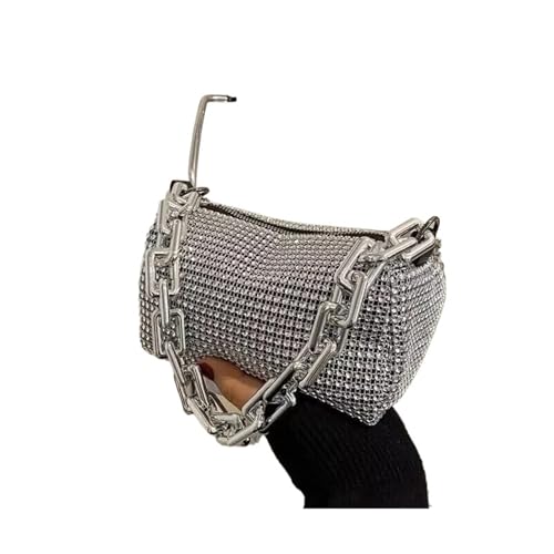 ZPFDSG Glitzer Tasche Eimertasche mit Strasssteinen, Glitzerkette for den Abschlussball, Mini-Umhängetasche for Damen (6,3 x 3,54 Zoll)(Silver) von ZPFDSG
