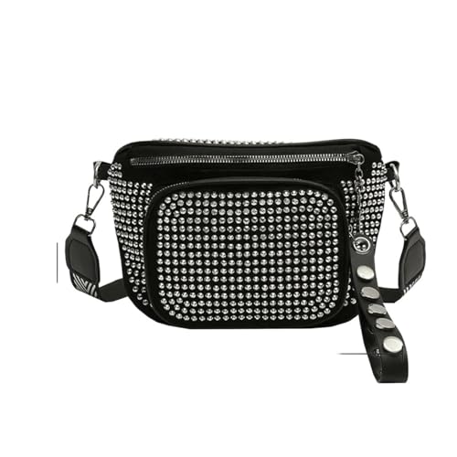ZPFDSG Glitzer Tasche Exquisite Strass Taille Gürtel Tasche Frauen Brust Pack Schulter Einfache Umhängetasche Leder Bling Fanny(Black) von ZPFDSG