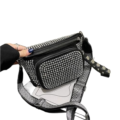 ZPFDSG Glitzer Tasche Exquisite Strass Taille Gürtel Tasche Frauen Brust Pack Schulter Einfache Umhängetasche Leder Bling Fanny(Silver) von ZPFDSG