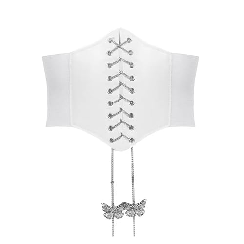 ZPFDSG Korsett Damen Korsett Schwarz Breite Gürtel Pu Leder Punk Abnehmen Körper Gürtel for Frauen Kleidung Unterbrust Elastische Bustier Kleid Gürtel(Color:LT-WH) von ZPFDSG