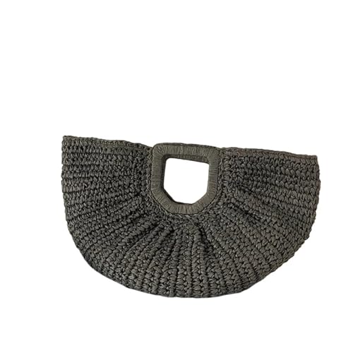 ZPFDSG Strohtasche Sommer Stroh Frauen Halbmond Strand Handtasche Rattan Handgemachte Griff Kintted Einkaufstasche(Black) von ZPFDSG