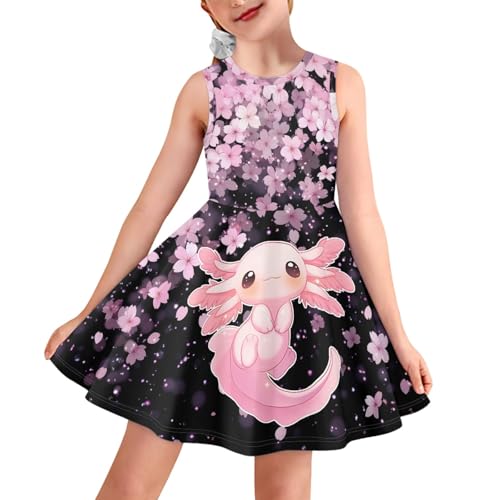 ZPINXIGN Lässiges Kinderkleid für Mädchen, niedliche Outfits, ärmellos, Größe 3–16, Sakura Axolotl, 11-12 Jahre von ZPINXIGN