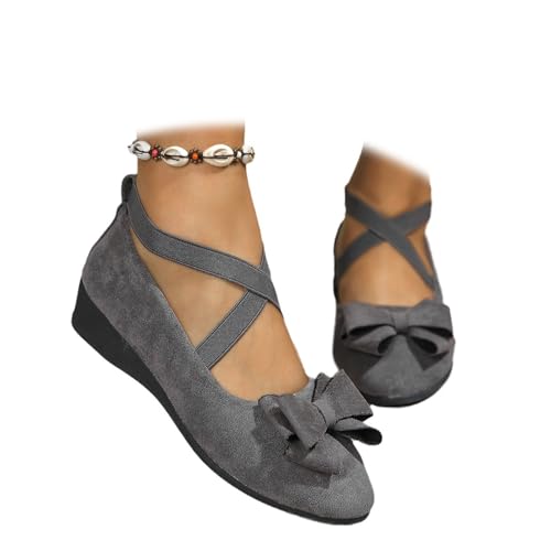 Bequeme Damen-Slipper, elastisch, überkreuzte Riemen, Keilabsatz, Ballerina, Knöchel, elastisch, überkreuzte Riemen, runde Zehen, bequeme Pumps, Bow Grey, 39.5 EU Bequeme Damen-Slipper, elastisch, überkreuzte Riemen, Keilabsatz, Ballerina, Knöchel, elastisch, überkreuzte Riemen, runde Zehen, bequeme Pumps, Bow Grey, 39.5 EU von ZPLMIDE