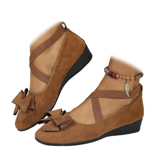 Bequeme Damen-Slipper, elastisch, überkreuzte Riemen, Keilabsatz, Ballerina, Knöchel, elastisch, überkreuzte Riemen, runde Zehen, bequeme Pumps, Schleife, Braun, 38 EU Bequeme Damen-Slipper, elastisch, überkreuzte Riemen, Keilabsatz, Ballerina, Knöchel, elastisch, überkreuzte Riemen, runde Zehen, bequeme Pumps, Schleife, Braun, 38 EU von ZPLMIDE