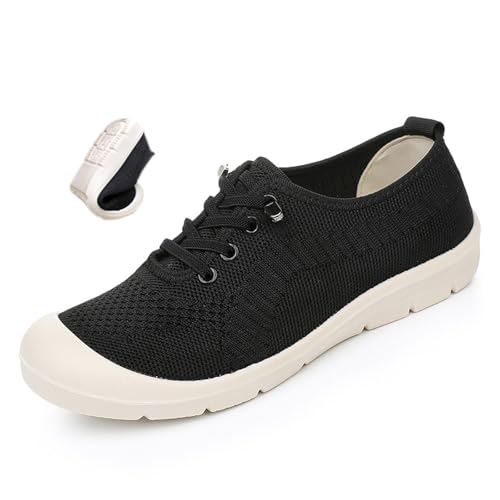Damen Atmungsaktive Leichte Slip-on Sneaker Orthopädische Turnschuhe Weiche Sohle Mesh Bootsschuhe Lässige rutschfeste Walkingschuhe für Mutter, Schwarz , 0 UK von ZPLMIDE