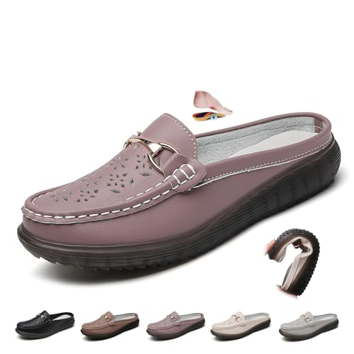 Damen-Clogs, Leder, geschlossene Zehen, atmungsaktiv, flache Ledersandalen, Halbschuhe, Mokassins, rückenfreie Loafers, Bohnenpaste, 0 UK Wide Damen-Clogs, Leder, geschlossene Zehen, atmungsaktiv, flache Ledersandalen, Halbschuhe, Mokassins, rückenfreie Loafers, Bohnenpaste, 0 UK Wide von ZPLMIDE