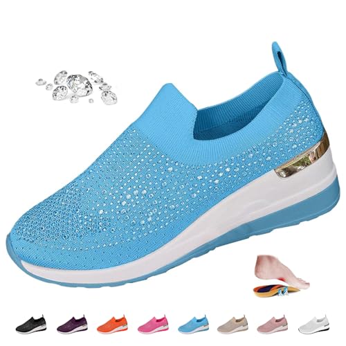 Damen Glitzer Strass Mode Atmungsaktiv Wedge Sneaker Casual Wedge Diamant Slip On Sneaker Sparkly Plateau Sneaker, himmelblau, 0 UK Wide Damen Glitzer Strass Mode Atmungsaktiv Wedge Sneaker Casual Wedge Diamant Slip On Sneaker Sparkly Plateau Sneaker, himmelblau, 0 UK Wide von ZPLMIDE