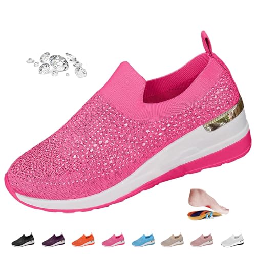 Damen Glitzer Strass Mode Atmungsaktiv Wedge Sneaker Casual Wedge Diamant Slip On Sneaker Sparkly Plateau Sneaker, rosarot, 0 UK Wide Damen Glitzer Strass Mode Atmungsaktiv Wedge Sneaker Casual Wedge Diamant Slip On Sneaker Sparkly Plateau Sneaker, rosarot, 0 UK Wide von ZPLMIDE