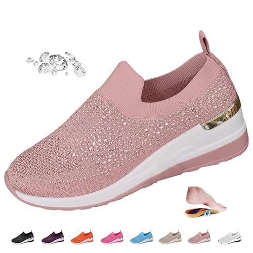 Damen Glitzer Strass Mode Atmungsaktiv Wedge Sneaker Casual Wedge Diamant Slip On Sneaker Sparkly Plateau Sneaker, rose, 0 UK Wide Damen Glitzer Strass Mode Atmungsaktiv Wedge Sneaker Casual Wedge Diamant Slip On Sneaker Sparkly Plateau Sneaker, rose, 0 UK Wide von ZPLMIDE