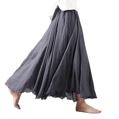 Damen Leinen Langer Rock Mode A-Linie Leinenrock Damen Kleidung Leinen Maxirock Langer Faltenrock Flowy Maxirock Strandrock, grau, 85 cm/33.5 in Damen Leinen Langer Rock Mode A-Linie Leinenrock Damen Kleidung Leinen Maxirock Langer Faltenrock Flowy Maxirock Strandrock, grau, 85 cm/33.5 in von ZPLMIDE