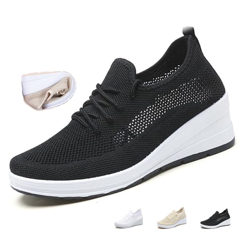 Damen-Sneaker, modisch, atmungsaktiv, Keilabsatz, dehnbarer Mesh-Keil, orthopädische Sneaker, Slip-On-Sneaker, lässig, Wanderschuhe für Sport, Reisen, Wandern, Schwarz , 0 UK Wide Damen-Sneaker, modisch, atmungsaktiv, Keilabsatz, dehnbarer Mesh-Keil, orthopädische Sneaker, Slip-On-Sneaker, lässig, Wanderschuhe für Sport, Reisen, Wandern, Schwarz , 0 UK Wide von ZPLMIDE