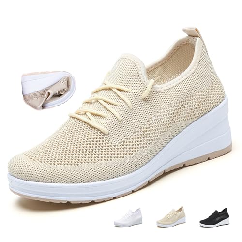 Damen-Sneaker, modisch, atmungsaktiv, Keilabsatz, dehnbarer Mesh-Keil, orthopädische Sneaker, Slip-On-Sneaker, lässig, Wanderschuhe für Sport, Reisen, Wandern, aprikose, 0 UK Wide Damen-Sneaker, modisch, atmungsaktiv, Keilabsatz, dehnbarer Mesh-Keil, orthopädische Sneaker, Slip-On-Sneaker, lässig, Wanderschuhe für Sport, Reisen, Wandern, aprikose, 0 UK Wide von ZPLMIDE