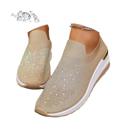 Damen Strass Dekor Plateau Sneakers Slip-On Outdoor Schuhe, beige, 0 UK Wide Damen Strass Dekor Plateau Sneakers Slip-On Outdoor Schuhe, beige, 0 UK Wide von ZPLMIDE
