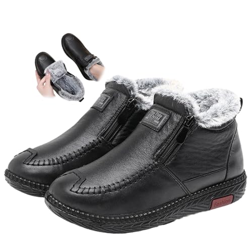 Damen Wasserdicht Schneestiefel mit Fleecefutter Winter rutschfeste Thermo Stiefeletten mit Frontreißverschluss Weite Warme Wanderschuhe, Schwarz , 0 UK von ZPLMIDE