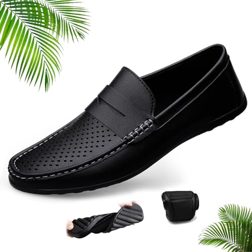 Herren-Halbschuhe, flache Unterseite, atmungsaktiv, lässig, weiches Leder, Mokassins, rutschfest, Fahren, Business-Schuhe für Outdoor-Aktivitäten, Schwarz hohl, 0 UK Herren-Halbschuhe, flache Unterseite, atmungsaktiv, lässig, weiches Leder, Mokassins, rutschfest, Fahren, Business-Schuhe für Outdoor-Aktivitäten, Schwarz hohl, 0 UK von ZPLMIDE
