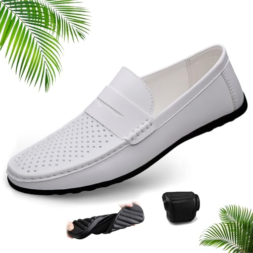 Herren-Halbschuhe, flache Unterseite, atmungsaktiv, lässig, weiches Leder, Mokassins, rutschfest, Fahren, Business-Schuhe für Outdoor-Aktivitäten, Weiß hohl, 0 UK Herren-Halbschuhe, flache Unterseite, atmungsaktiv, lässig, weiches Leder, Mokassins, rutschfest, Fahren, Business-Schuhe für Outdoor-Aktivitäten, Weiß hohl, 0 UK von ZPLMIDE