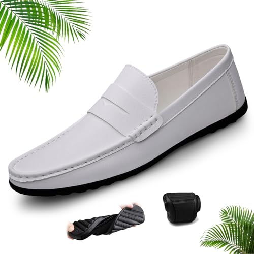 Herren-Halbschuhe, flache Unterseite, atmungsaktiv, lässig, weiches Leder, Mokassins, rutschfest, Fahren, Business-Schuhe für Outdoor-Aktivitäten, weiß, 0 UK Herren-Halbschuhe, flache Unterseite, atmungsaktiv, lässig, weiches Leder, Mokassins, rutschfest, Fahren, Business-Schuhe für Outdoor-Aktivitäten, weiß, 0 UK von ZPLMIDE