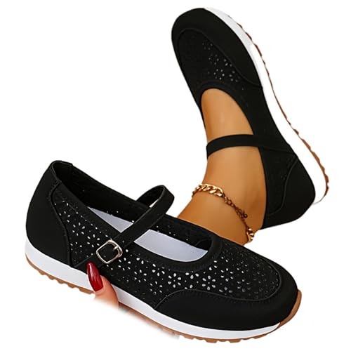 Mary Jane Schuhe für Damen, orthopädische Mary Janes, Hohl-Out, bequem, PU, runde Zehenpartie, Ballerinas, Schuhe für Damen, elegante Arbeit, Schwarz , 0 UK von ZPLMIDE