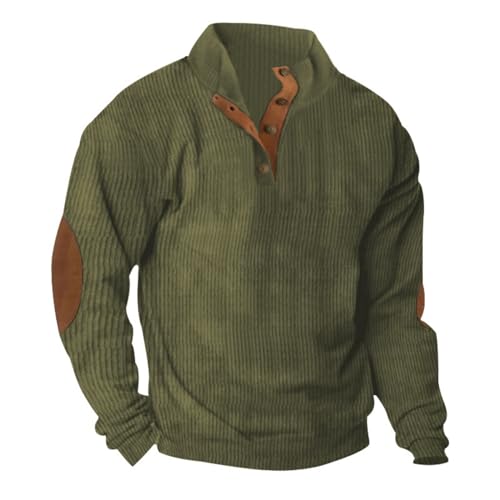 Men Button Henley Neck Corduroy Sweatshirt, Men Casual Essentials Stand Collar Corduroy Shirts Long Sleeve Pullover (Army Green,2XL) von ZPLMIDE