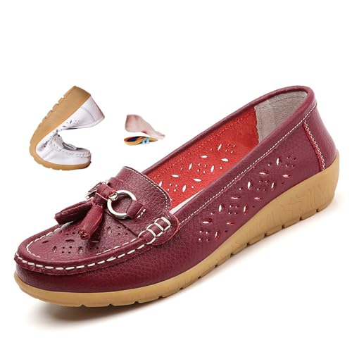 Orthopädische Damen-Slipper aus atmungsaktivem Leder, Sommer-Slip-On-Slipper, bequeme Lederschuhe für Arbeit, Walking, Mokassin-Schuhe von ZPLMIDE