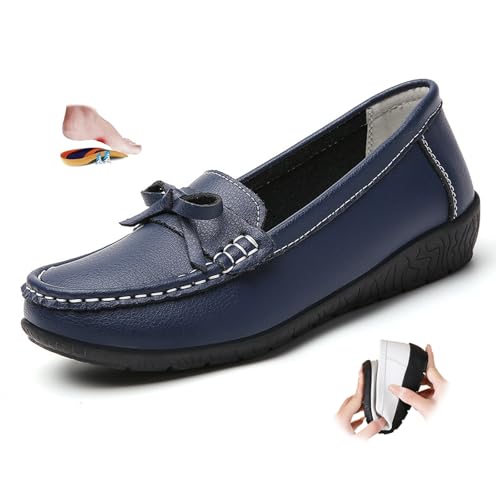 Orthopädische Damen-Slipper aus atmungsaktivem Leder, breite Passform, Leder-Loafers, klassische Mokassins, lässige Slip-On-Loafers, Fahrschuhe, blau, 41.5 EU Orthopädische Damen-Slipper aus atmungsaktivem Leder, breite Passform, Leder-Loafers, klassische Mokassins, lässige Slip-On-Loafers, Fahrschuhe, blau, 41.5 EU von ZPLMIDE