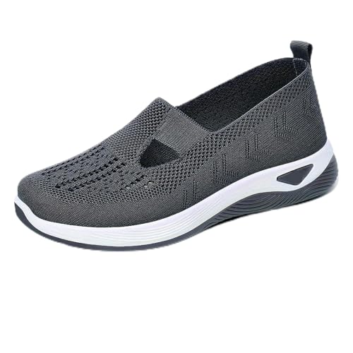 Orthopädische Freizeitschuhe für Damen, breite Breite, Netzstoff, atmungsaktiv, weiche Sohle, orthopädische Wanderschuhe, leicht, Schlupfschuhe, Fußgewölbeunterstützung, Sneaker, dunkelgrau, 0 UK von ZPLMIDE