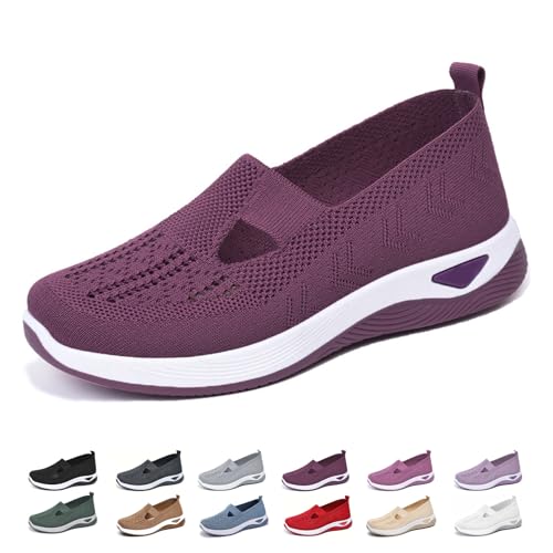 Orthopädische Freizeitschuhe für Damen, breite Breite, Netzstoff, atmungsaktiv, weiche Sohle, orthopädische Wanderschuhe, leicht, Schlupfschuhe, Fußgewölbeunterstützung, Sneaker, dunkelviolett, 0 UK Orthopädische Freizeitschuhe für Damen, breite Breite, Netzstoff, atmungsaktiv, weiche Sohle, orthopädische Wanderschuhe, leicht, Schlupfschuhe, Fußgewölbeunterstützung, Sneaker, dunkelviolett, 0 UK von ZPLMIDE