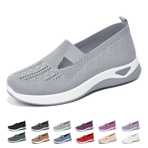 Orthopädische Freizeitschuhe für Damen, breite Breite, Netzstoff, atmungsaktiv, weiche Sohle, orthopädische Wanderschuhe, leicht, Schlupfschuhe, Fußgewölbeunterstützung, Sneaker, grau, 0 UK von ZPLMIDE