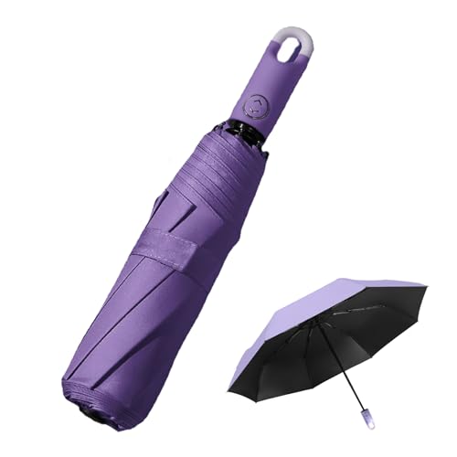 Three-Fold Self Opening and Retracting Umbrella with Buckle, Automatic Open Close Folding Umbrella,Windproof Travel Umbrellas for Rain (Purple) von ZPLMIDE