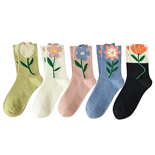 ZPLMIDE 5 Paar Frauen Cartoon Blume Baumwolle Socken Frühling Sommer Medium Strümpfe von ZPLMIDE