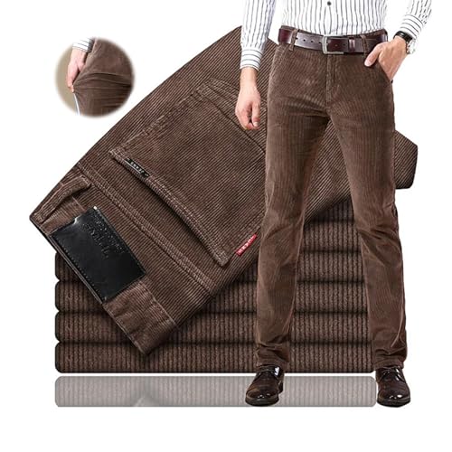 ZPLMIDE Cordhose für Herren, klassische Passform, klassische/normale Passform, Cordkleid, flache Vorderseite, lässig, lockere Stretch-Hose, coffee, 34 von ZPLMIDE