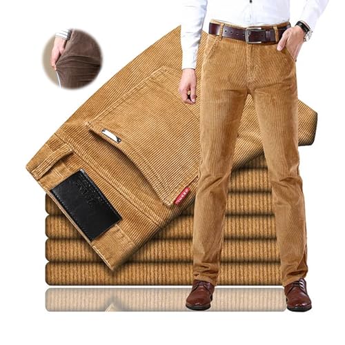 ZPLMIDE Cordhose für Herren, klassische Passform, klassische/normale Passform, Cordkleid, flache Vorderseite, lässig, lockere Stretch-Hose, khaki, 28 von ZPLMIDE