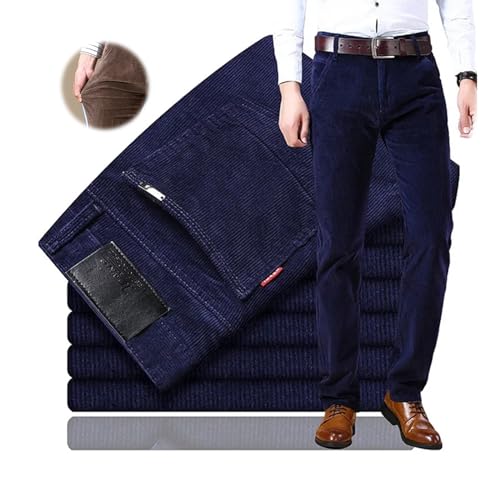 ZPLMIDE Cordhose für Herren, klassische Passform, klassische/normale Passform, Cordkleid, flache Vorderseite, lässig, lockere Stretch-Hose, saphir, Bundweite: 97 cm von ZPLMIDE