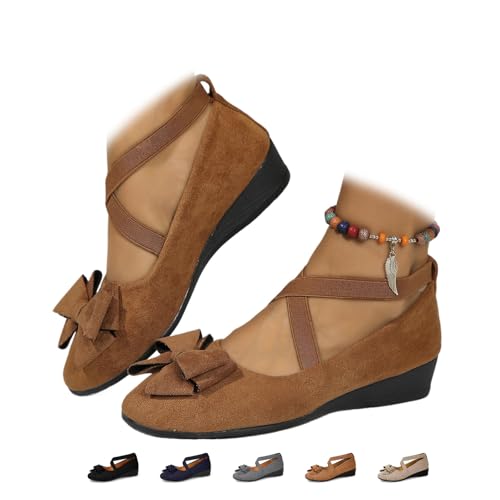 ZPLMIDE Damen-Ballettschuhe mit elastischem überkreuzten Riemen, Keilabsatz, mit Schleife, Damen-Ballerina, knöchelhoch, elastisch, überkreuzt, bequeme Pumps, braun, 0 UK ZPLMIDE Damen-Ballettschuhe mit elastischem überkreuzten Riemen, Keilabsatz, mit Schleife, Damen-Ballerina, knöchelhoch, elastisch, überkreuzt, bequeme Pumps, braun, 0 UK von ZPLMIDE