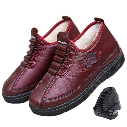 ZPLMIDE Damen Plüsch Warme rutschfeste Baumwolle Winterstiefel Fleece Gefüttert Wasserdicht Knöchel Schneestiefel Schlupfstiefel Weite Passform Walkingschuhe, burgunderfarben, 0 UK von ZPLMIDE
