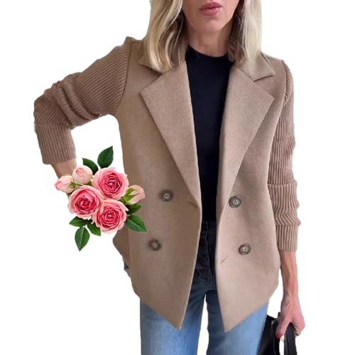 ZPLMIDE Damen Revers Knopf Strick Patchwork Ärmel Casual Mantel Warm Kurz Strick Patchwork Jacke Cropped Erbsenmantel Zweireihiger Blazer Pullover, braun, M ZPLMIDE Damen Revers Knopf Strick Patchwork Ärmel Casual Mantel Warm Kurz Strick Patchwork Jacke Cropped Erbsenmantel Zweireihiger Blazer Pullover, braun, M von ZPLMIDE