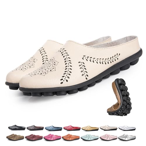 ZPLMIDE Damen-Schlupfpantoletten, PU-Leder-Clogs, ausgehöhlte Hausschuhe, weich, leicht, rückenfrei, Loafers, geschlossene Zehensandalen, flach, elegant, beige, 0 UK ZPLMIDE Damen-Schlupfpantoletten, PU-Leder-Clogs, ausgehöhlte Hausschuhe, weich, leicht, rückenfrei, Loafers, geschlossene Zehensandalen, flach, elegant, beige, 0 UK von ZPLMIDE