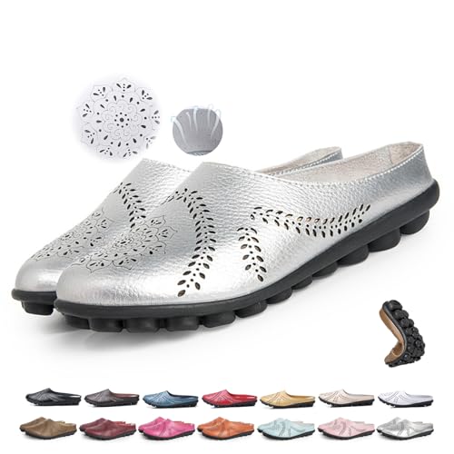 ZPLMIDE Damen-Schlupfpantoletten, PU-Leder-Clogs, ausgehöhlte Hausschuhe, weich, leicht, rückenfrei, Loafers, geschlossene Zehensandalen, flach, elegant, silber, 0 UK ZPLMIDE Damen-Schlupfpantoletten, PU-Leder-Clogs, ausgehöhlte Hausschuhe, weich, leicht, rückenfrei, Loafers, geschlossene Zehensandalen, flach, elegant, silber, 0 UK von ZPLMIDE
