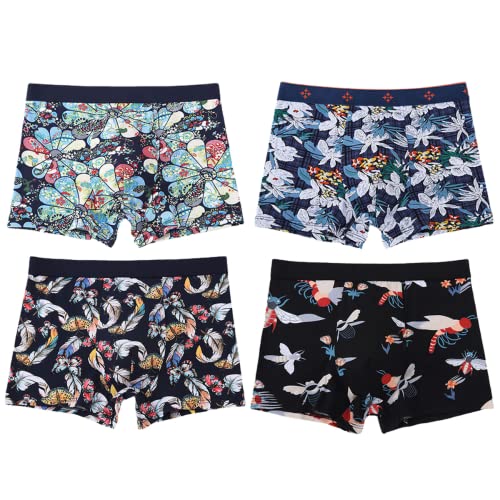 ZPLMIDE Herren-Boxershorts in Übergröße, nahtlose Boxershorts (10XL-175kg), große Unterwäsche, atmungsaktives Blumenmuster (8XL (115-130kg), C-4 Stück) von ZPLMIDE