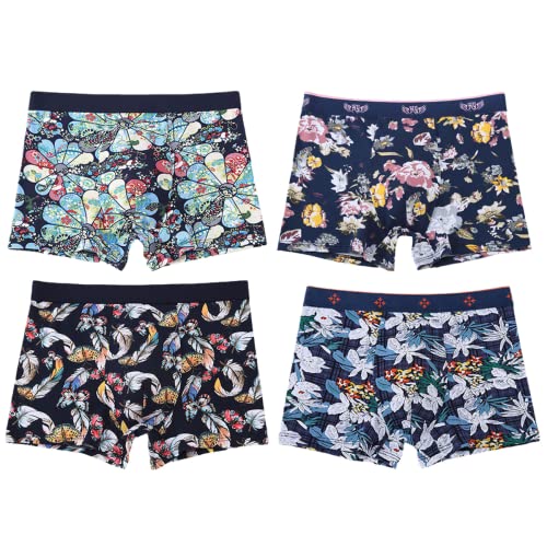 ZPLMIDE Herren-Boxershorts in Übergröße, nahtlose Boxershorts (10XL-175kg), große Unterwäsche, atmungsaktives Blumenmuster (9XL (130-150kg), D-4 Stück) von ZPLMIDE