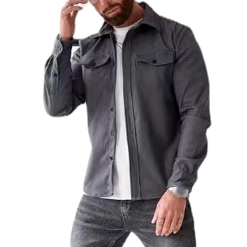 ZPLMIDE Herren Button-Down-Hemdjacke, lässiges gebürstetes Hemd, schmale Passform, langärmelig, Arbeitsmantel, Button-Down-Overshirt für Männer von ZPLMIDE