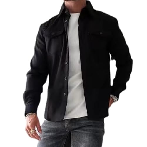 ZPLMIDE Herren Button-Down-Hemdjacke, lässiges gebürstetes Hemd, schmale Passform, langärmelig, Arbeitsmantel, Button-Down-Overshirt für Männer von ZPLMIDE
