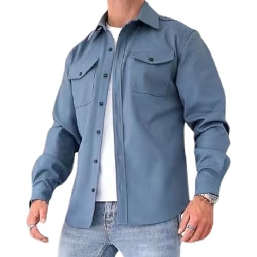 ZPLMIDE Herren Button-Down-Hemdjacke, lässig, gebürstetes Hemd, schmale Passform, langärmelig, Arbeitsmantel, Button-Down-Overshirt für Männer von ZPLMIDE