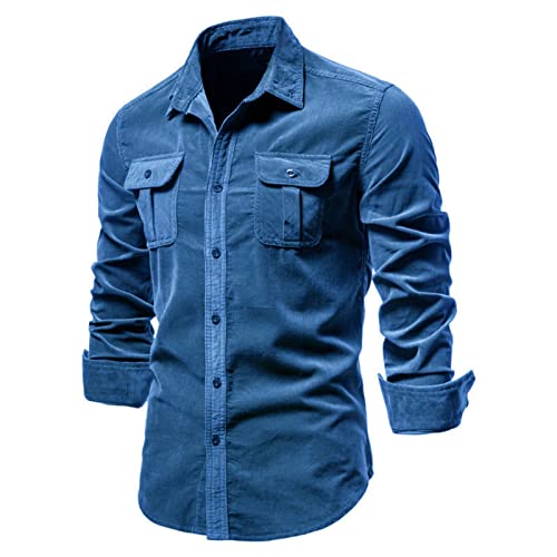 ZPLMIDE Herren Cordhemd, Übergröße, Basic Casual Business Shirt Slim Fit Einfarbig Langarm Tops von ZPLMIDE