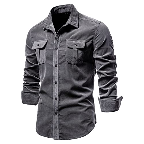 ZPLMIDE Herren Cordhemd, Übergröße, Basic Casual Business Shirt Slim Fit Einfarbig Langarm Tops von ZPLMIDE