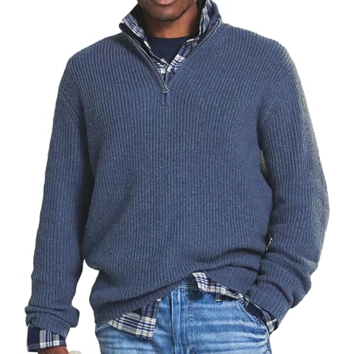 ZPLMIDE Herren-Pullover aus Kaschmir, lässig, mit Reißverschluss, für Herbst und Winter, blau, XXXL von ZPLMIDE