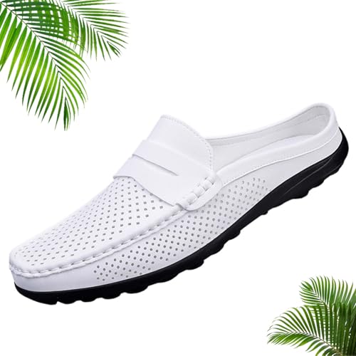 ZPLMIDE Herren-Schlupfpantoletten, Leder, Slipper, lässig, rückenfrei, flache Loafers, Mokassins, Anzugschuhe für Spaziergänge, Hochzeit, weiß, 0 UK ZPLMIDE Herren-Schlupfpantoletten, Leder, Slipper, lässig, rückenfrei, flache Loafers, Mokassins, Anzugschuhe für Spaziergänge, Hochzeit, weiß, 0 UK von ZPLMIDE
