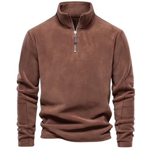 ZPLMIDE Herren-Sweatshirts aus Micro-Fleece, halber Reißverschluss, Rollkragen, Fleecejacke, Pullover, braun, XL von ZPLMIDE