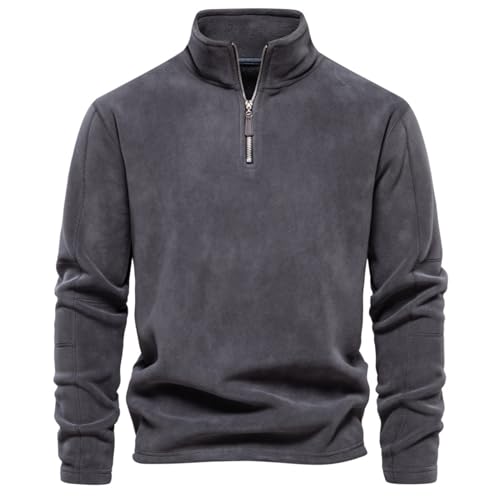 ZPLMIDE Herren-Sweatshirts aus Micro-Fleece, halber Reißverschluss, Rollkragen, Fleecejacke, Pullover, grau, XL von ZPLMIDE