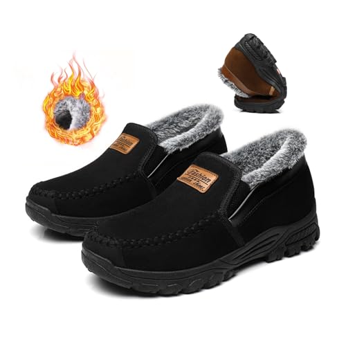 ZPLMIDE Herren Wasserdicht Fleece Schneestiefel Herren Warme Bequeme Arch Support Wasserdichte Fleece rutschfeste Schneestiefel Stiefeletten, Schwarz , 48 EU von ZPLMIDE